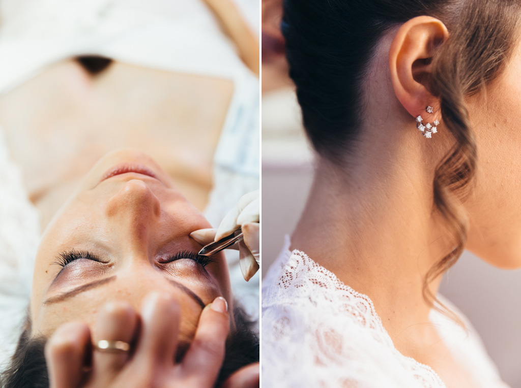 Alcuni dettagli della sposa durante il trucco
