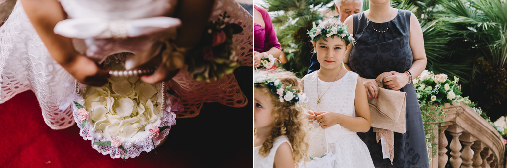 Le bambine custodiscono dei petali sulle ceste