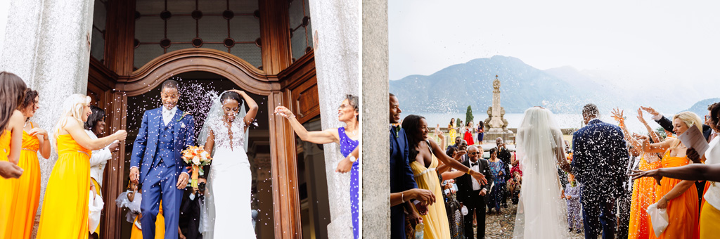 Gli invitati lanciano petali di rose a Tony e Ayesha