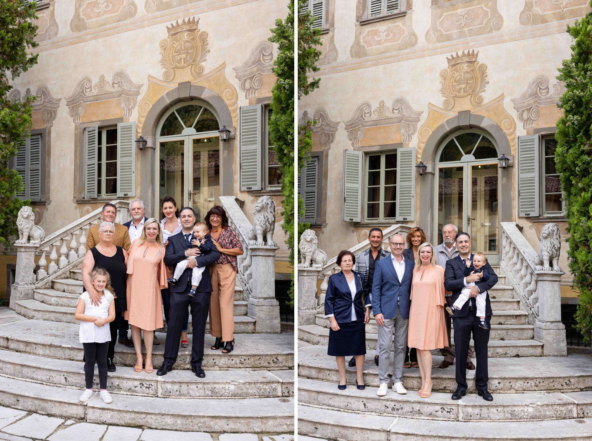 Foto di gruppo all'entrata del ricevimento battesimo