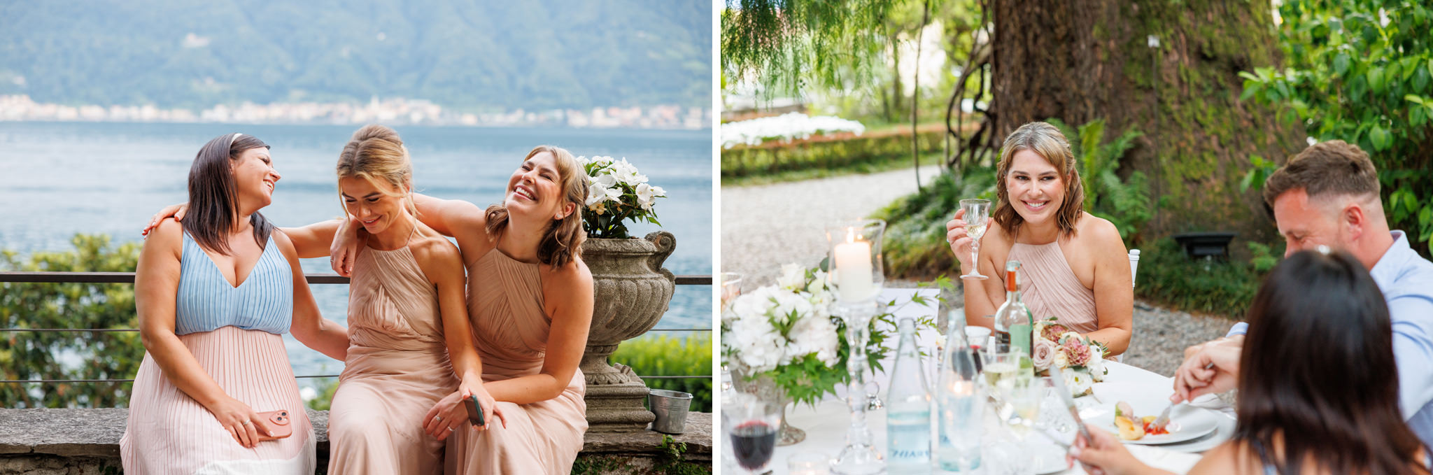 Gli invitati ad un matrimonio che si divertono sul lago di Como
