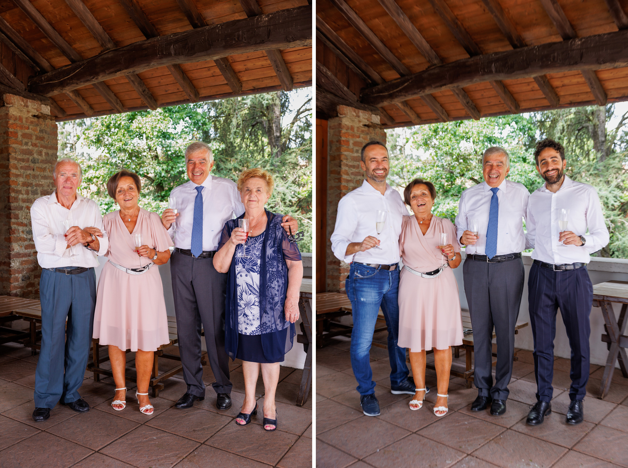 Marito e moglio che bevono insieme agli amici durante il loro anniversario